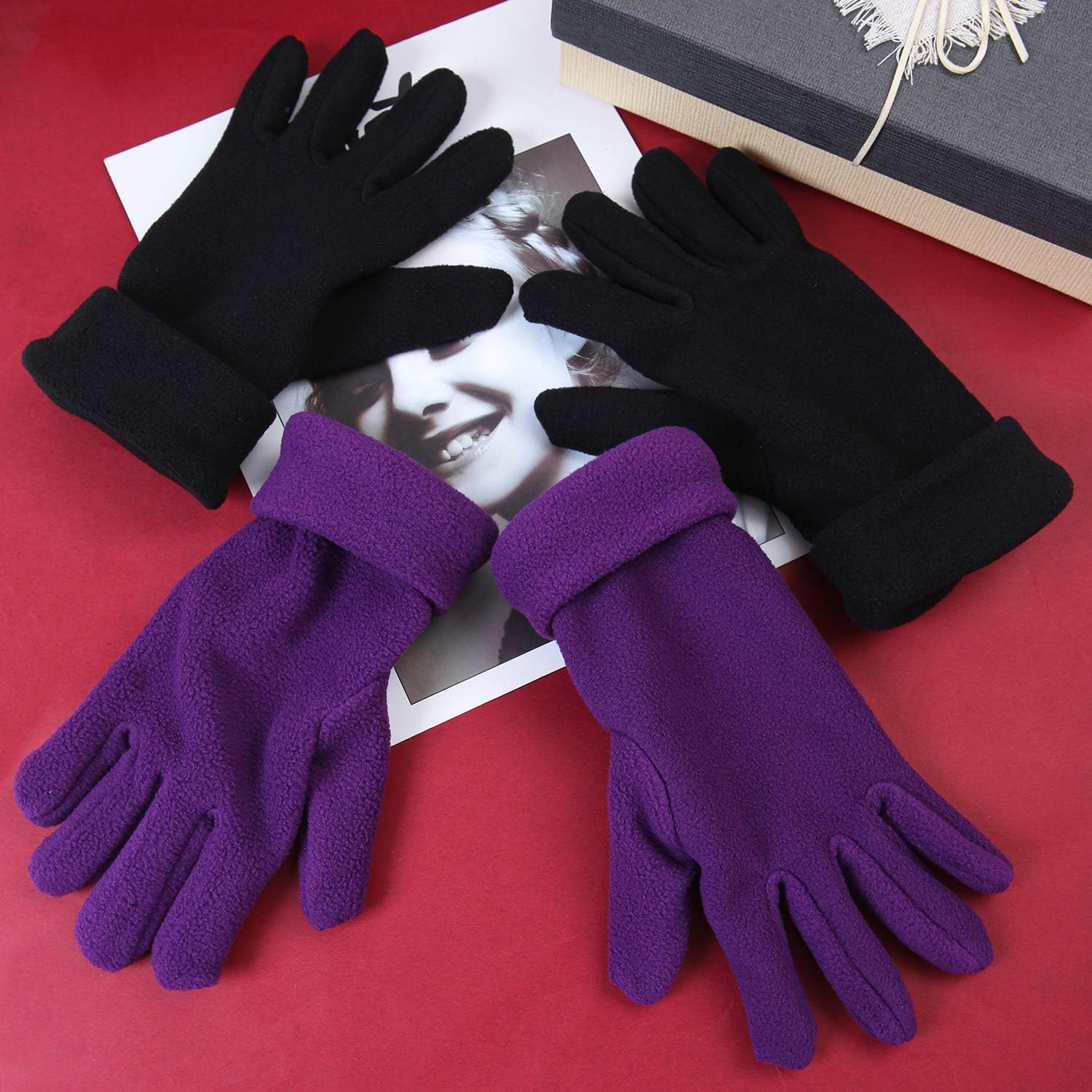 Cooraby 2 Pairs Kids Winter Gloves Warm Polar Fleece Gloves Mittens for Boys or Girls: Clothing