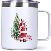 Gtencemen Cute Christmas Mug 12oz Insulated Travel Coffee Mugs Stainless Steel Cups With Lid Xmas Tumbler Mugs Funny Santa Cups Christmas Holiday Gifts For Women Men Girl Boyfriend Present Ideas