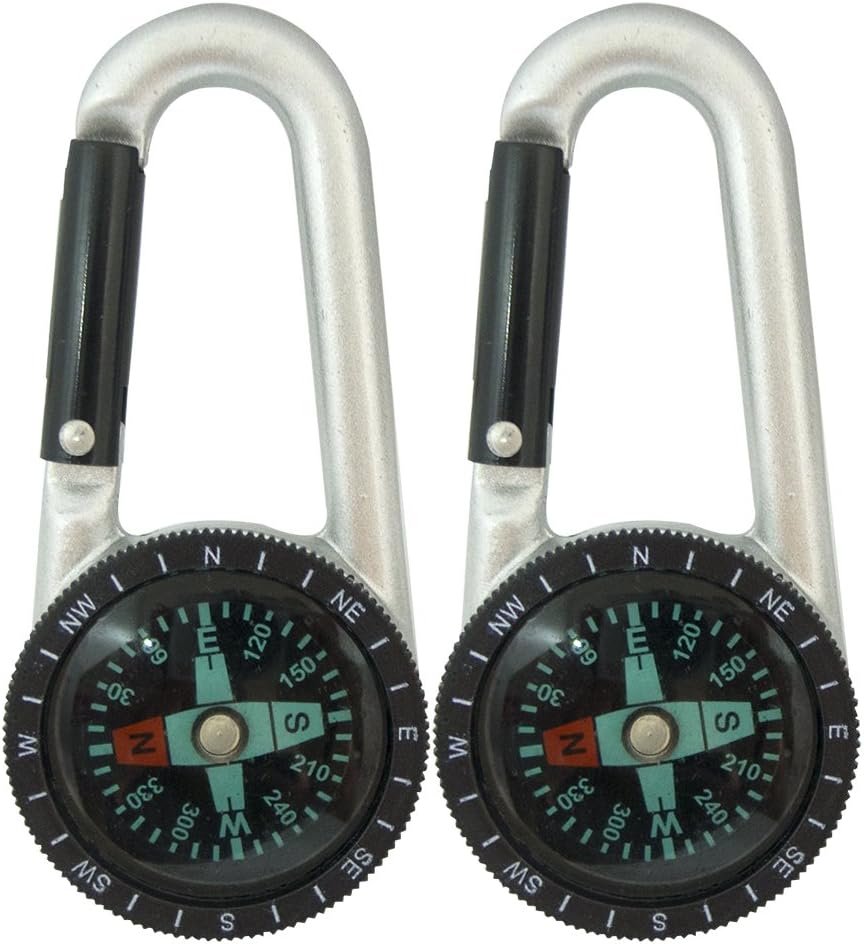 Faocean 2 pcs Liquid Filled Compass Keychain Carabiner Clip Survival Kit with Snap Hook, Small Zinc Alloy Silver with Plastic Scale