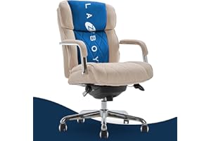 La-Z-Boy Sutherland Quilted Leather Executive Office Chair with Padded Arms, High Back Ergonomic Desk Chair with Lumbar Support, Cream Microfiber Fabric