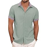 TUREFACE Mens Button Down Casual Summer Beach Shirts Short Sleeve Vacation Wedding Shirt with Pocket