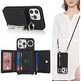 SunYoo for iPhone 14 Pro Max Case with Card Holder,for iPhone 14 Pro Max Case with Strap Crossbody Lanyard Stand,PU Leather Zipper Pocket Phone Cover-Black