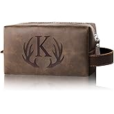 Aganmi Personalized Travel Toiletry Bag for Men Initial Letter PU Leather Waterproof Shaving Bag for Toiletries Accessories T