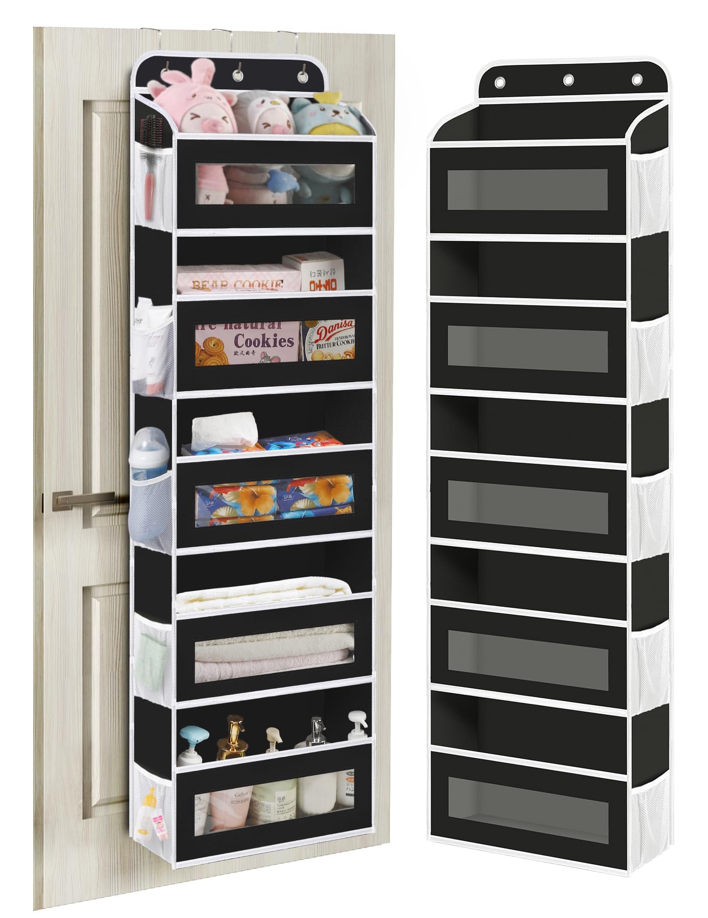 KYEVIS Over The Door Organizer Storage, 5 Shelves Door Organizer Hanging with 10 Mesh Pockets, Behind Door Storage - Ideal for Newborn, Nursery, and Baby Essentials Daily Use(Black)