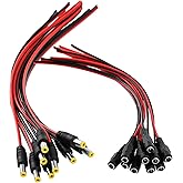 Swpeet 10 Pairs 2.1mm x 5.5mm Male Female 18AWG 12V 5A DC Power Pigtail Barrel Plug Connector Cable, DC Plug Connector Pigtai