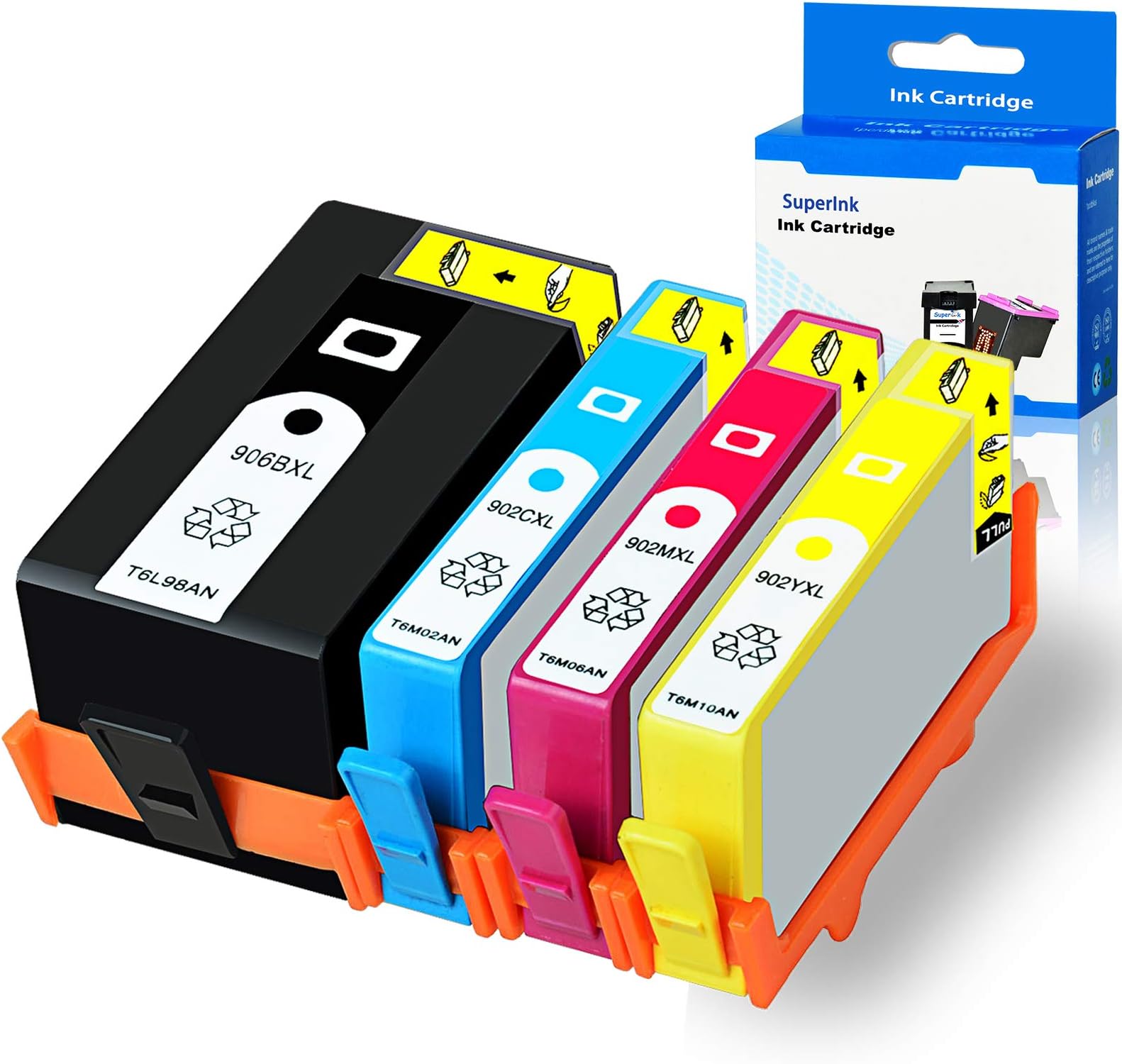 SuperInk Remanufactured 902 902XL 906 906XL Ink Cartridges Replacement Compatible for HP OfficeJet Pro 6968 6978 6958 6962 6960 6970 6979 6950 6954 6975 Printer (2 Black, 1 Meganta,1 Cyan,1 Yellow)