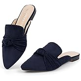 MUSSHOE Mules for Women with Bow Knot: Pointed Toe Flats - Cloud-Cushion Suede Backless Loafers for Office & Casual Wear - Wide-Fit Friendly Slip On Slides with Memory Foam