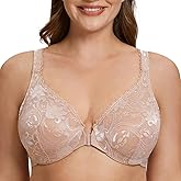 MELENECA Women's Plus Size Front Closure No Padding Full Coverage Lace Underwire Bra