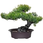 Artificial Bonsai Tree, Realistic Fake Cypress Plant in Pot with Decorative Rocks, 8-inch ndoor Decor, Home Office Desk, Bathroom Shelf, Bedroom, and Farmhouse Living Room