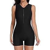 ATTRACO Athletic One Piece Swimsuits for Women Zipper Up Bathing Suits Modest Boyleg Swimwear