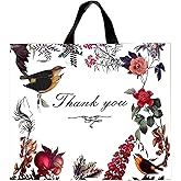WAKAKO 60 Pack Thank You Bags for Business, Reusable Plastic Shopping Retail Gift Bags with Loop Handle, Boutique Merchandise Use Eco-Friendly Floral (12" W x 10" H)