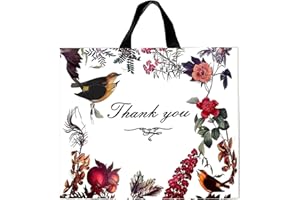 WAKAKO 60 Pack Thank You Bags for Business, Reusable Plastic Shopping Retail Gift Bags with Loop Handle, Retail Boutique Merchandise Use Eco-Friendly Floral (18" W x 16" H)