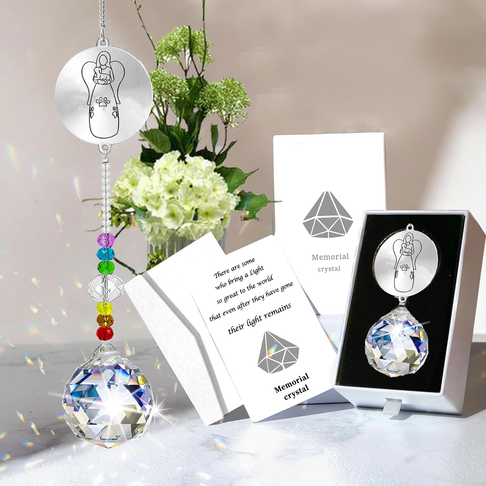 Peili Dog Memorial Gifts for Loss of Dog, Pet Paw Print Sympathy Gifts Crystal Window Suncatcher,Bereavement Gift Sun Catcher,Dog Remembrance Gift Rainbow Maker,Pet Passing Away Loss Gifts (B)