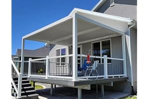 PURPLE LEAF Outdoor Louvered Pergola 10'x14' White Aluminum Pergola Modern Shade Gazebo with 2 Independently Adjustable Rainproof Hardtop for Patio Garden Yard