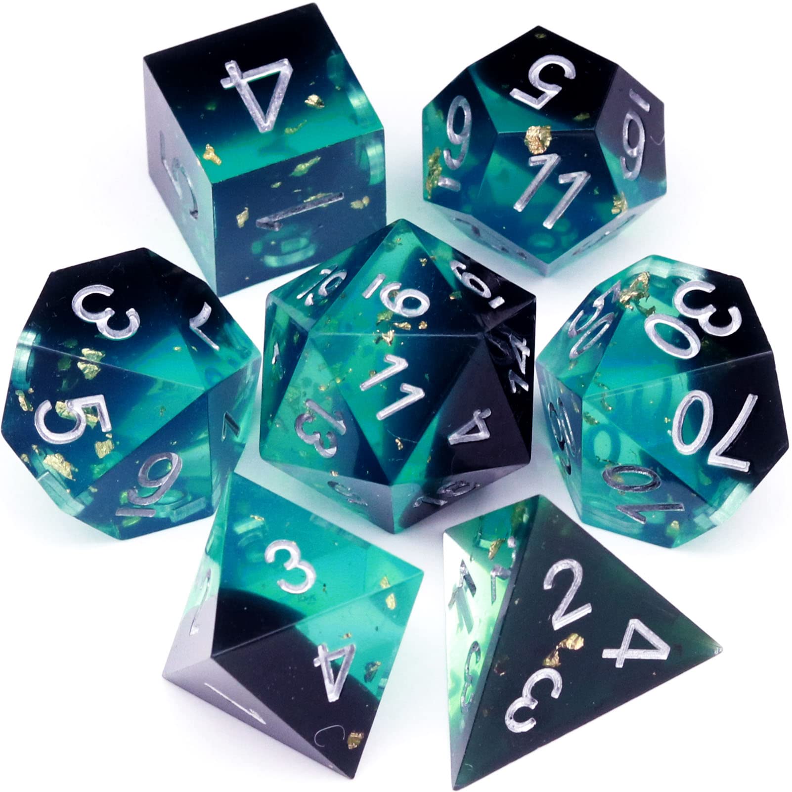 Haxtec Sharp Edge Dice Set Blue Black DND Dice Set Resin Dice Gold Flakes D&D Dice for RPG Role Playing Games Dungeons and Dragons DNd Gifts — image 1