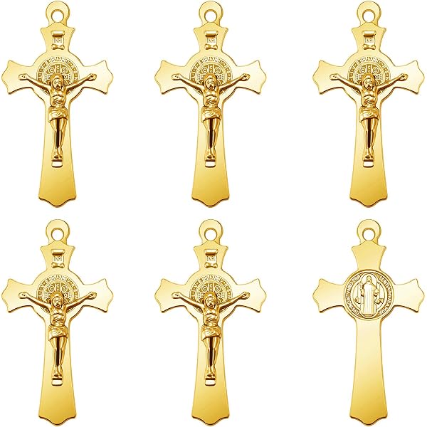 Pack De 10 Colgantes De Metal San Benito Con Cruz - Para DIY Joyería Religiosa, Collares Y Llaveros | Aleación De Zinc