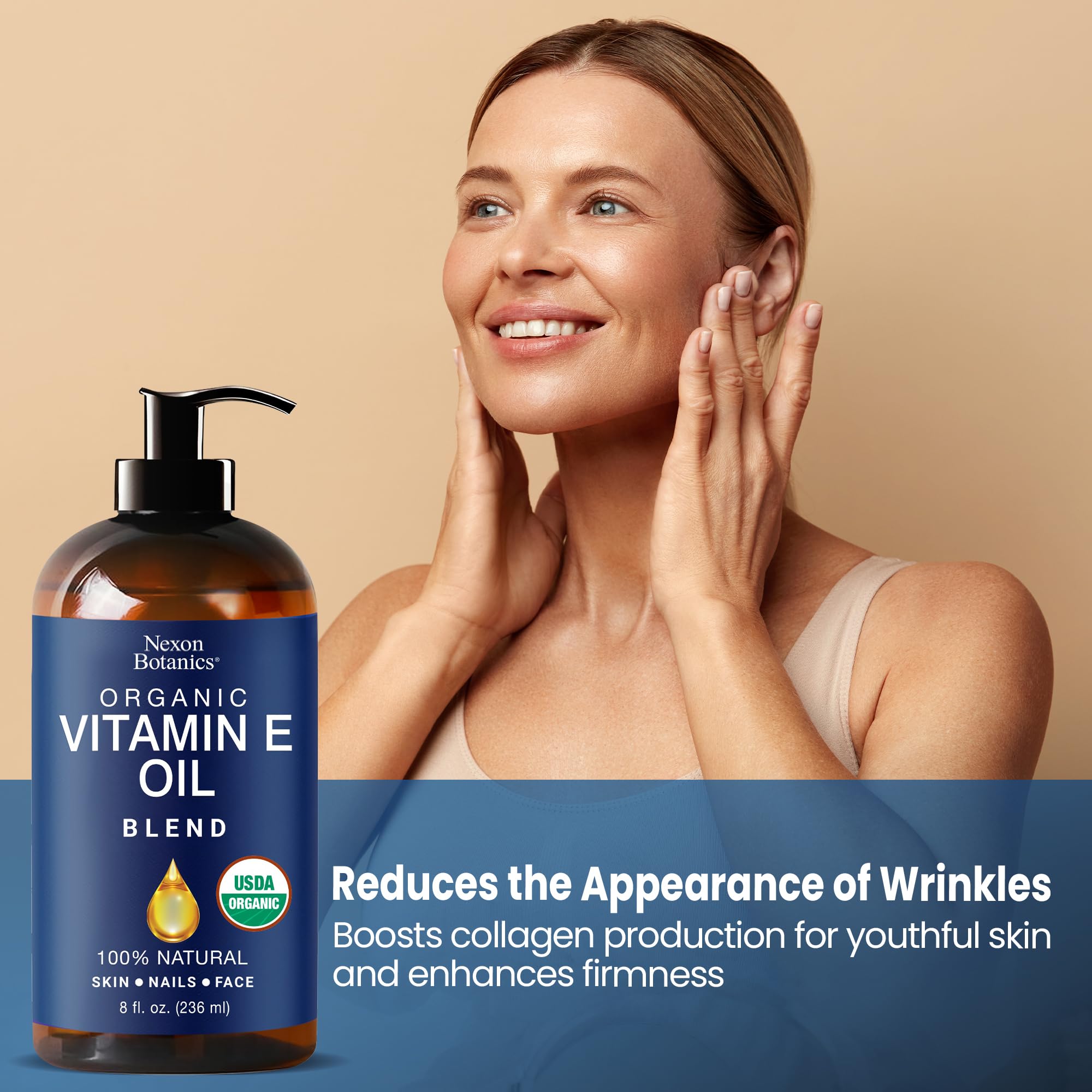 Nexon Botanics Organic Vitamin E Oil Blend 8 fl oz - Made from Pure, Natural Oils for Skin, Scars & Face - Aceite de Vitamina E