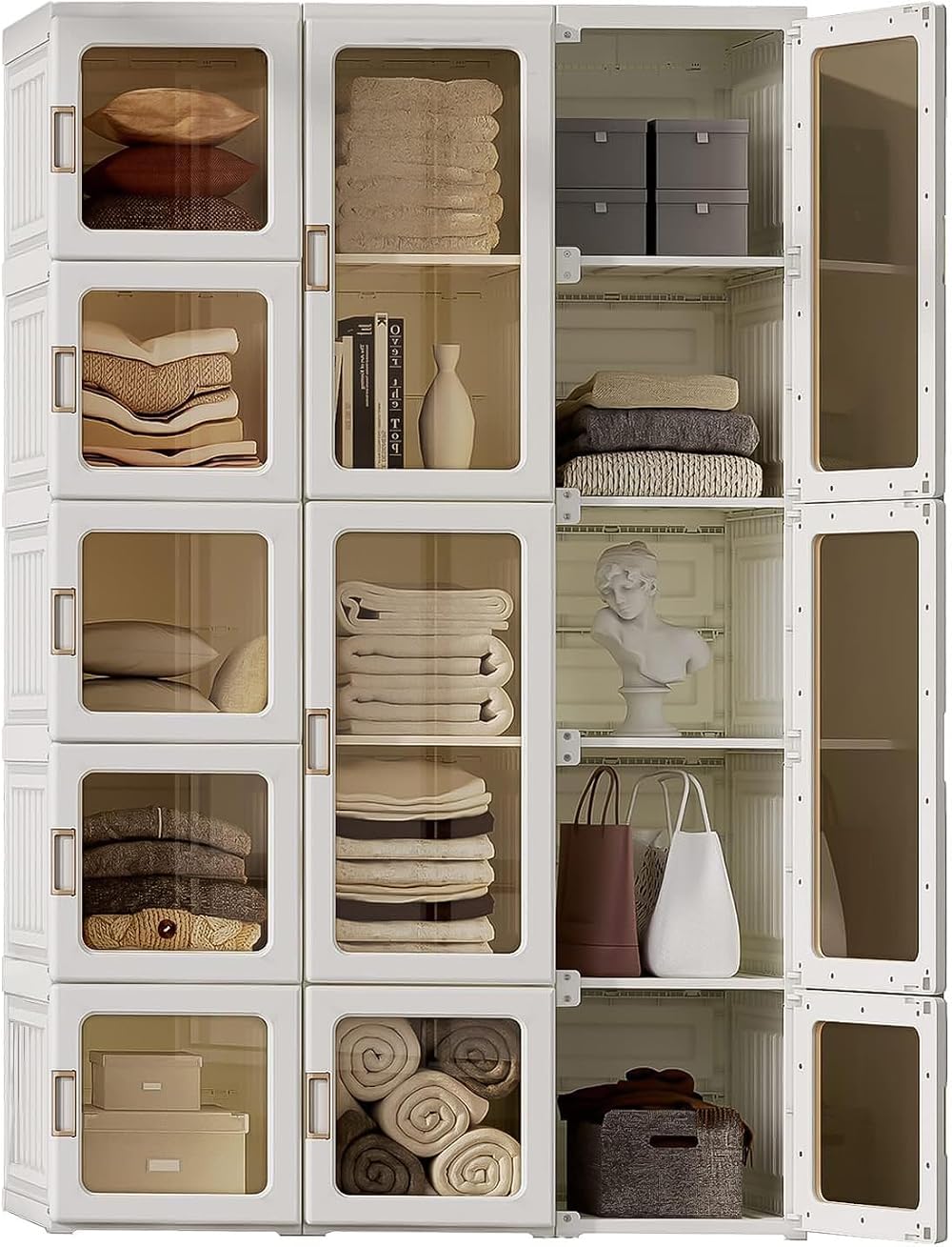 Dripex Portable Wardrobe Closet Storage Organizer with Transparent Doors