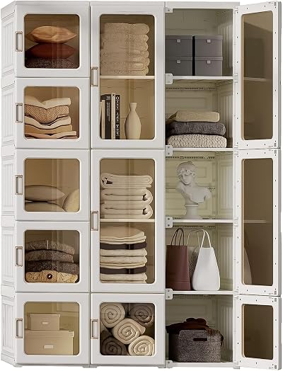Dripex Portable Wardrobe Closet Storage Organizer with Transparent Doors