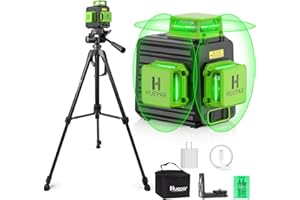 Laser Level 360 Self Leveling with 47" Tripod, Huepar 3x360° High Brightness Green Laser Leveler Tool for Construction, Tile and Picture Hanging, 5200 mAh Li-ion Battery & 2 Portable Bag Included
