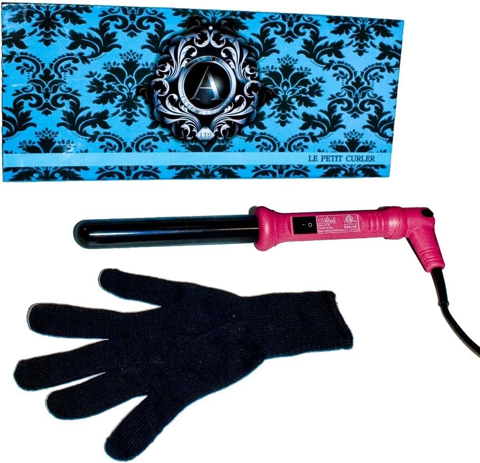 ATALI Curling Iron 25mm with Glove Dual Voltage American Plug 110-240V 60Hz, Hot Pink