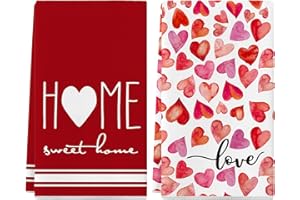 Siilues Valentines Day Kitchen Towels Set of 2, 18x26 Inch Love Valentines Day Dish Towels Sweet Home Valentines Day Decor Hand Towels Seasonal Decorations for Home Drying Dishcloth (Type A)