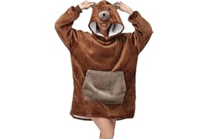 Très Chic Mailanda Bear Blanket Hoodie Oversized Hooded Sweatshirt, Unisex Sherpa Blanket with Giant Pocket