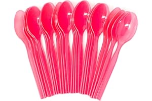 BLUE ORCHARDS Hot Pink Plastic Spoons (24 Pack) - Hot Pink Spoons for Parties, Lightweight Plasticware, Colored Plastic Spoons, Plastic Utensils, Disposable Cutlery for Occasions, Party Plastic Spoons