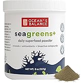 Ocean’s Balance Seagreens+ Daily Superfood Powder — Organic Seaweed Greens Powder with Dulse & Seagreens for Energy, Digestion & Immune Support — Vegan, Gluten-Free, Non-GMO (8oz)