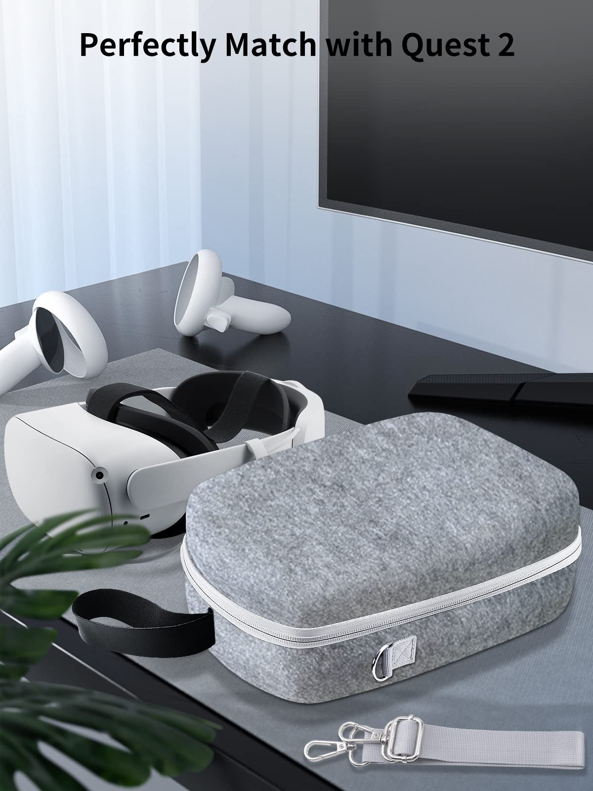 TOENNESEN Hard Carrying Case for Meta Quest 3/Oculus Quest 2/Vision Pro VR Headset with Official Elite Battery Strap and Touch Controllers Accessories, Lightweight for Travel and Home Storage(Grey)