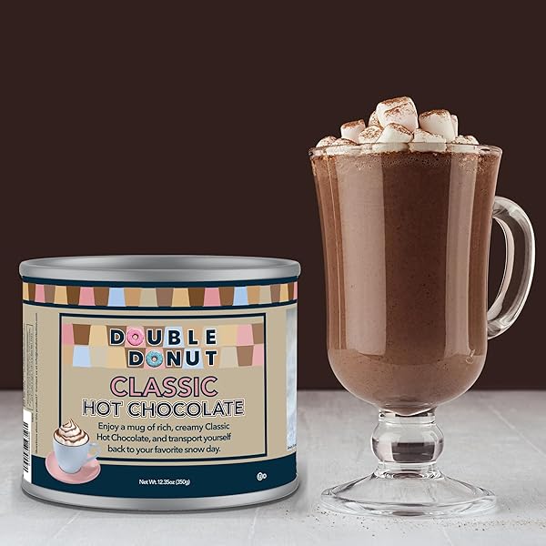 DOUBLE DONUT COFFEE CLASSIC BULK HOT CHOCOLATE MIX, RICH HOT COCOA 12 OUNCE CANISTER, HOT CHOCOLATE POWDER