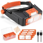 COYLAPY Headband Magnifier with Light, 1.5X-3.5X Magnifying Glasses | Rechargeable Led Light, 4 Lenses (1.5x,2x,2.5x,3.5x), Ideal for Close work, Repair, Jewelry, Sewing, Beading, Crafts, Hobby