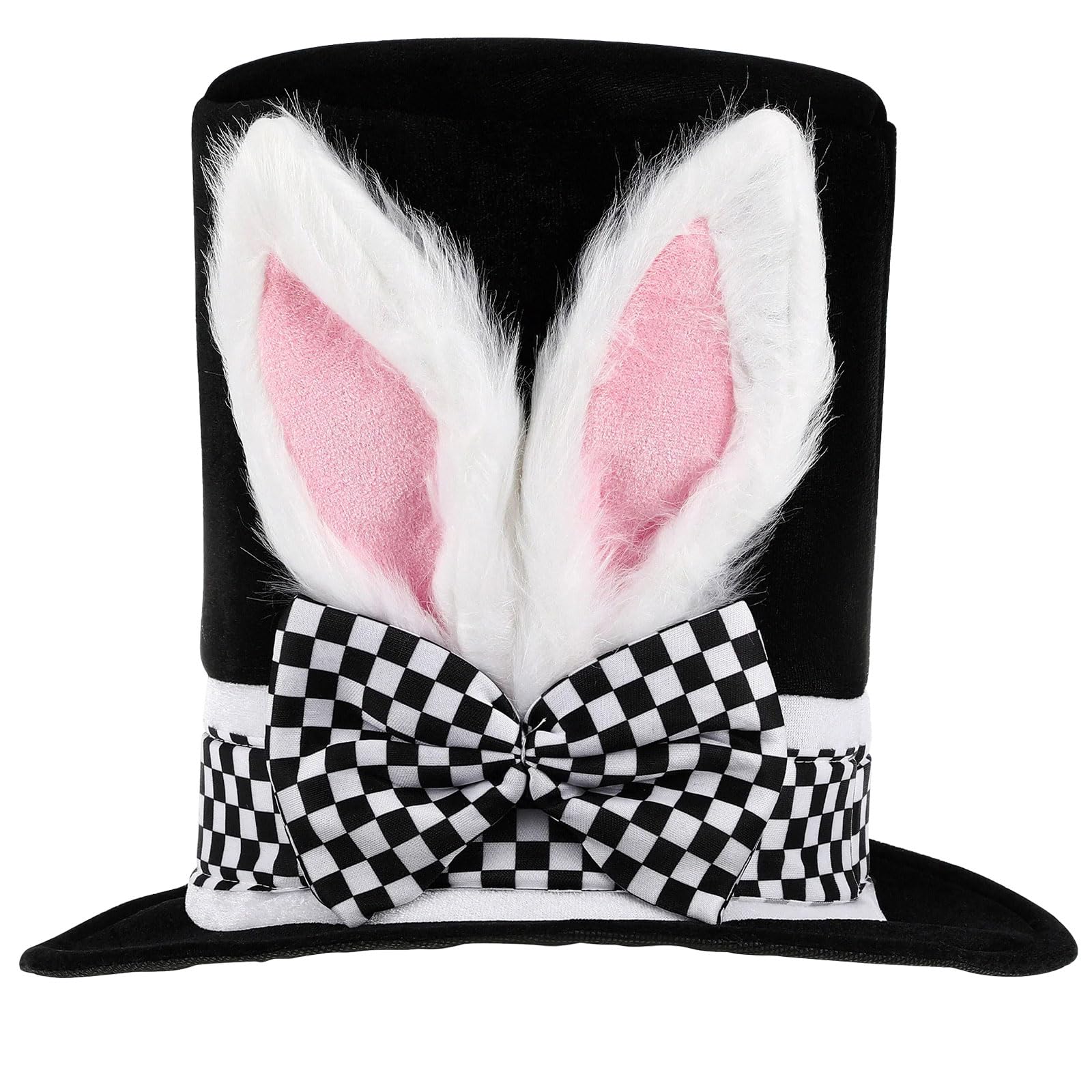 MICJLLT Easter Bunny Ears Top Hat - Unisex One Size with Soft Plush Ears Black Topper, Perfect for Easter Celebrations, Tea Party, March Hare Cosplay Costume, Masquerade Ball & Halloween Fancy Dress