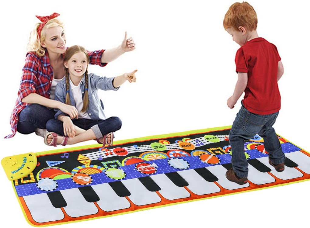 Tencoz Musical Piano Mat 19 Keys Piano Keyboard Play Mat Portable Musical Blanket Build-in Speaker & Recording Function for Kids Toddler Girls Boys: Toys & Games