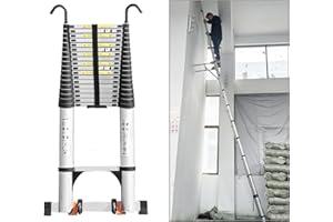 JADDUO Telescoping Ladder,27.9 FT Extension Ladder,Aluminum Lightweight Telescopic Ladder with 2 Triangle Stabilizers, Telescoping Attic Ladders RV Ladders for Travel