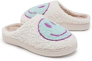 V-CEN Smile Face Slippers for Kids Happy Face Slippers for Girls Boys Soft Plush Warm Slipper Anti-Slip Winter Fluffy House Shoes Soft Memory Foam Comfort Cotton Kids Slippers Indoor and Outdoor