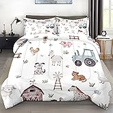 Pamnest Comforter Set Twin Size, Farm Animal 2 Pcs Soft Bedding for Kids and Adults, Cute Tractor Comforter Set with Pillowcase, for Bedroom Bed Decor