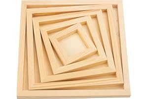 PONGJA 5 Pieces Wood Panels 5 Sizes Square Unfinished Wood Canvas Wooden Paint Pouring Panel Boards for Painting Drawing Home Decor