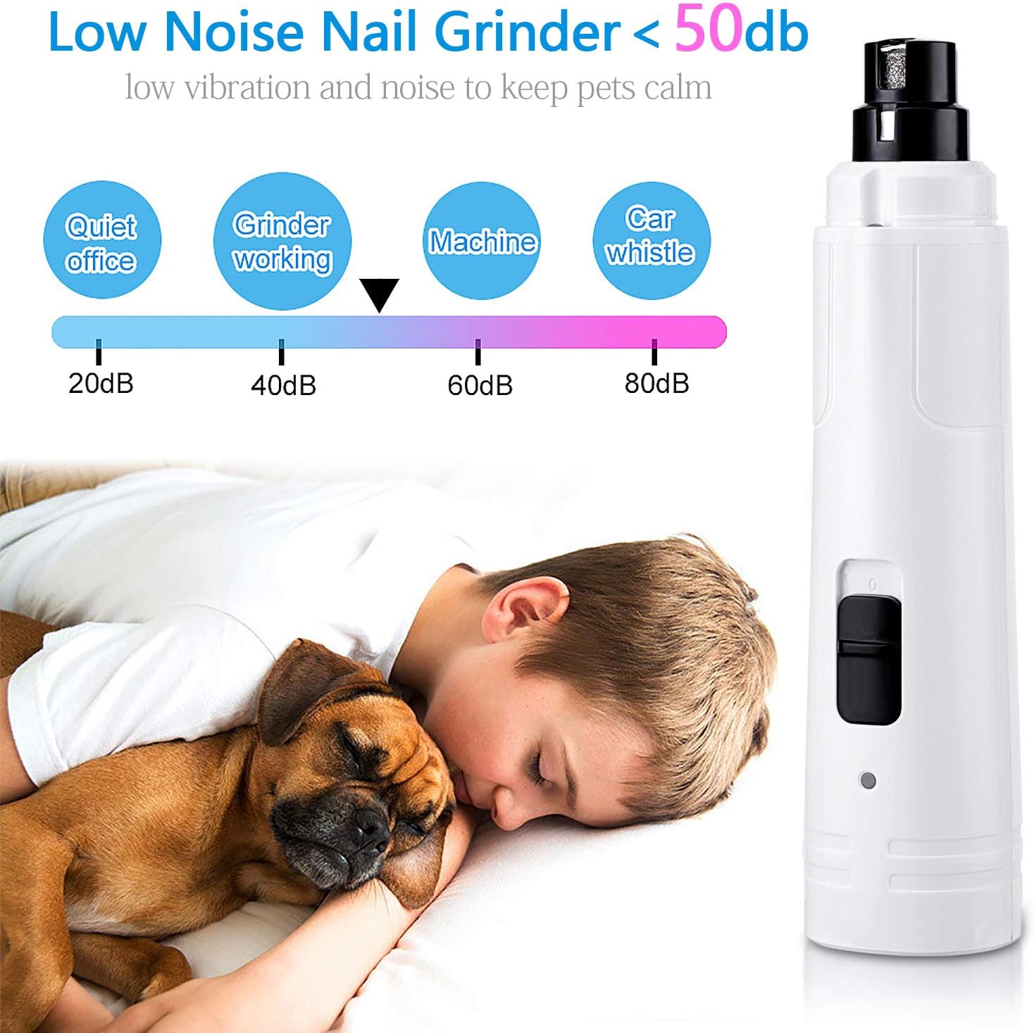 Dog Nail Grinder with LED Light, 2020 Upgraded Professional Pet Nail Grinder Low Noise 2 Speed Electric Rechargeable Painless Paws Grooming Trimming Smoothing for Small Medium Large Dogs & Cats