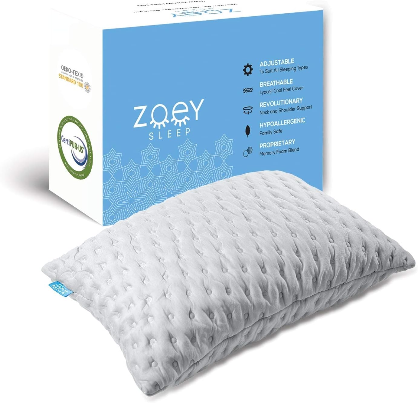Zoey Sleep Shredded Memory Foam Luxury Standard Size Pillow Fully