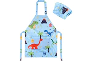 CHRORINE Kids Chef Apron and Chef Hat Set Girls Boys for Cooking Baking Art Painting Activity