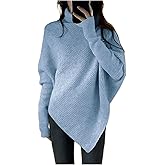 Milumia Women's Turtleneck Poncho Sweaters Asymmetrical Ribbed Sweater Dolman Loose Pullover Knit Tops