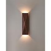 Modern Walnut Wood Wall Sconce Light, Iron Frame, 15.74x3.94 Inch, G4 Bulbs, Contemporary Wooden Wall Mount Lamp for Living R