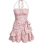 Floerns Women's Floral Halter Ruffle Tiered Cute Summer Mini Dress Milkmaid Vacation Sundress