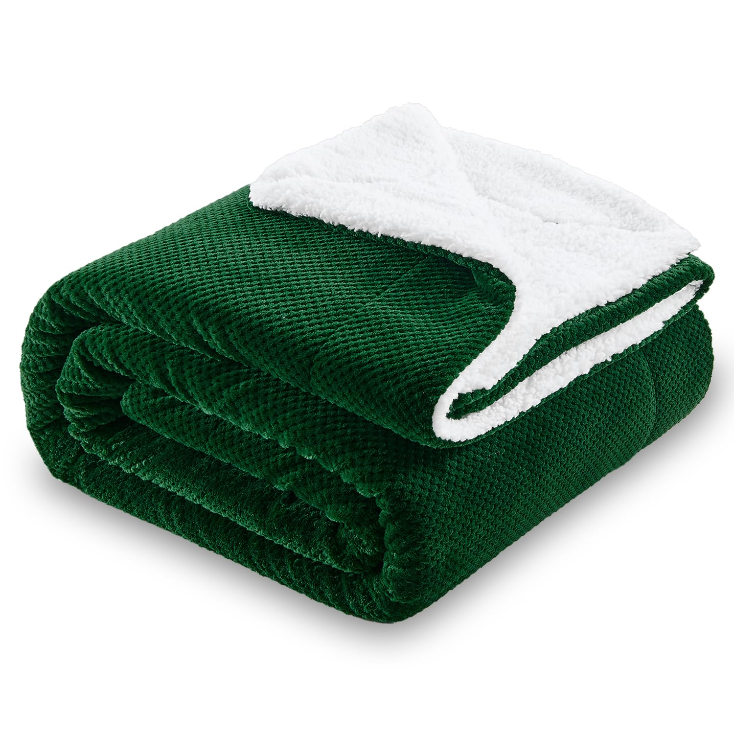 SOCHOW Waffle Sherpa Fleece Throw Blanket, Super Soft Fuzzy Warm, Lightweight Fluffy Reversible Plush Blanket for Bed Sofa Couch, 150cm×200cm Forest Green