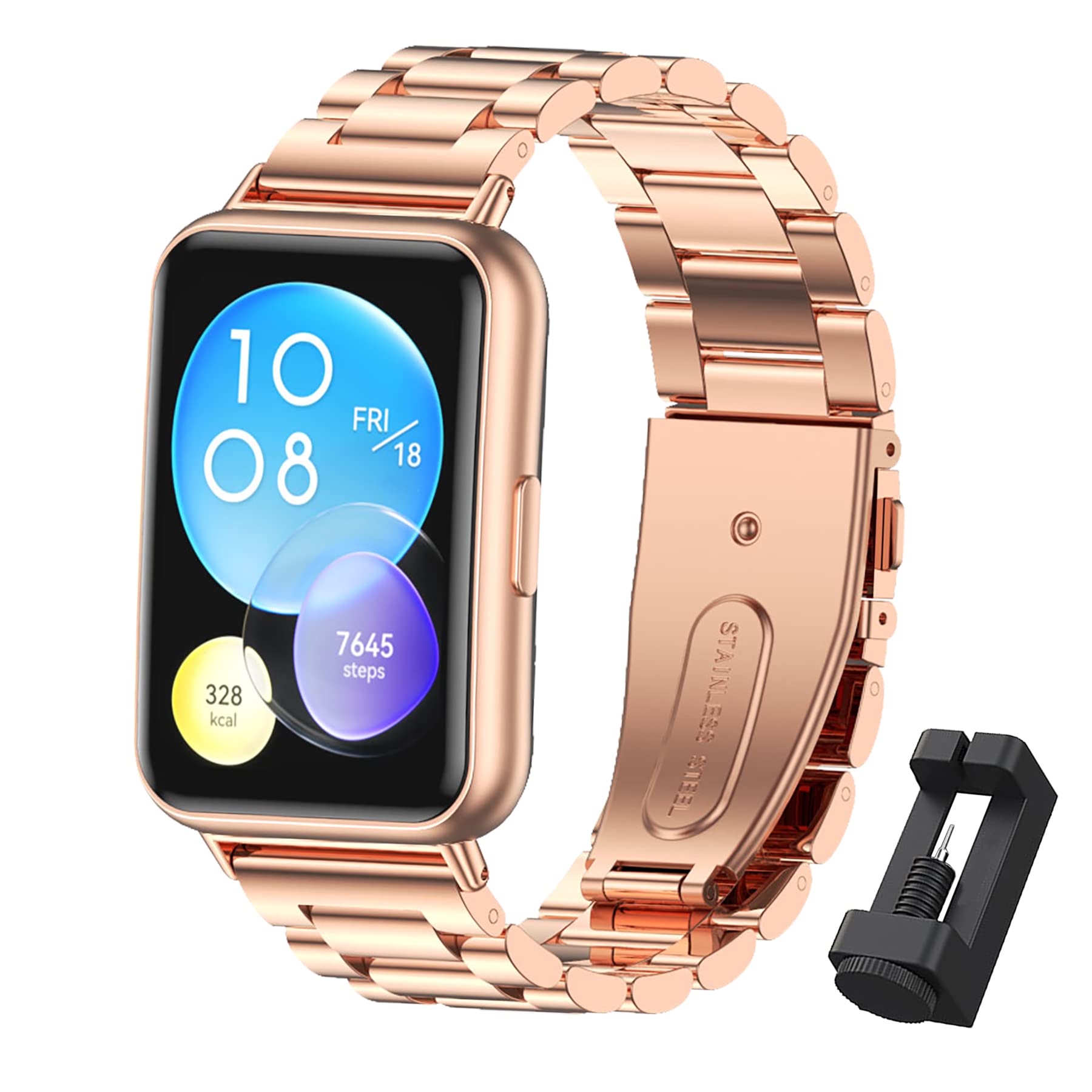 Mijobs Metal Strap Compatible with Huawei Watch Fit 2/Active/Elegant Stainless Steel Watchband Smartwatch Accessories for 2 & Elegant Active Straps, Rose gold — image 1