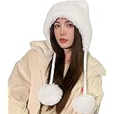HUAMULAN Women Winter Sherpa Beanie Hats Knit Ear Flaps Peruvian Cover Ears Fleece Lined Ski Snow Hat Pompoms