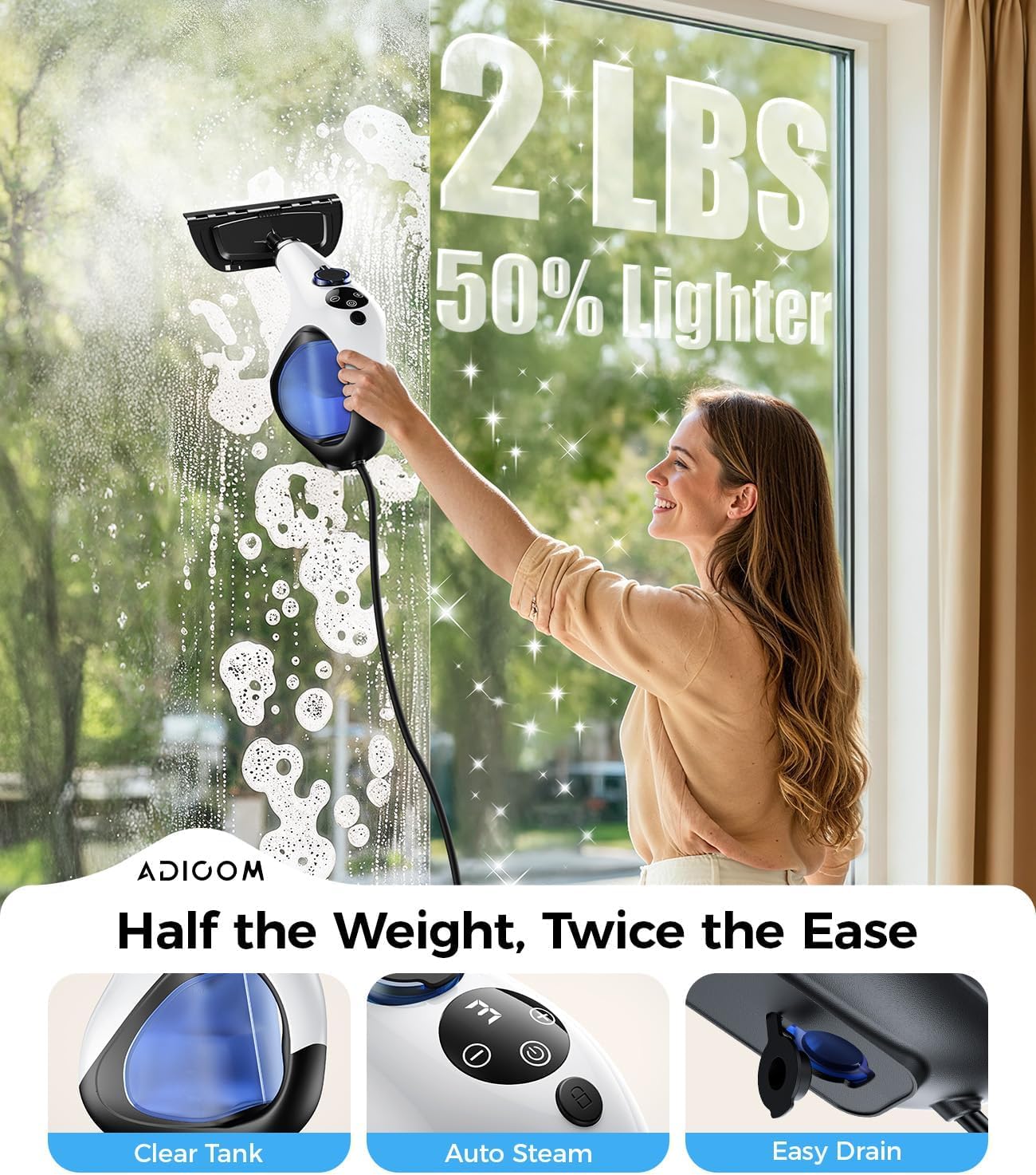 Handheld Steam Cleaner for Home 3s Instant Heat-Up No Need to Wait, Upgrade 2 LB Light Weight Easy Refill Portable Steamer Cleaner for Furniture Couch Grout Walls Kitchenware Cleaning