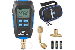 WISSCOOL Digital Micron Vacuum Gauge, Digital Pressure Tester Meter HVAC, LCD Display, Alarm Notice, Temp Compensation, 7/16 inch-20 UNF, 1/4 inch SAE Extension Connector Fitting-Blue(4 Units)