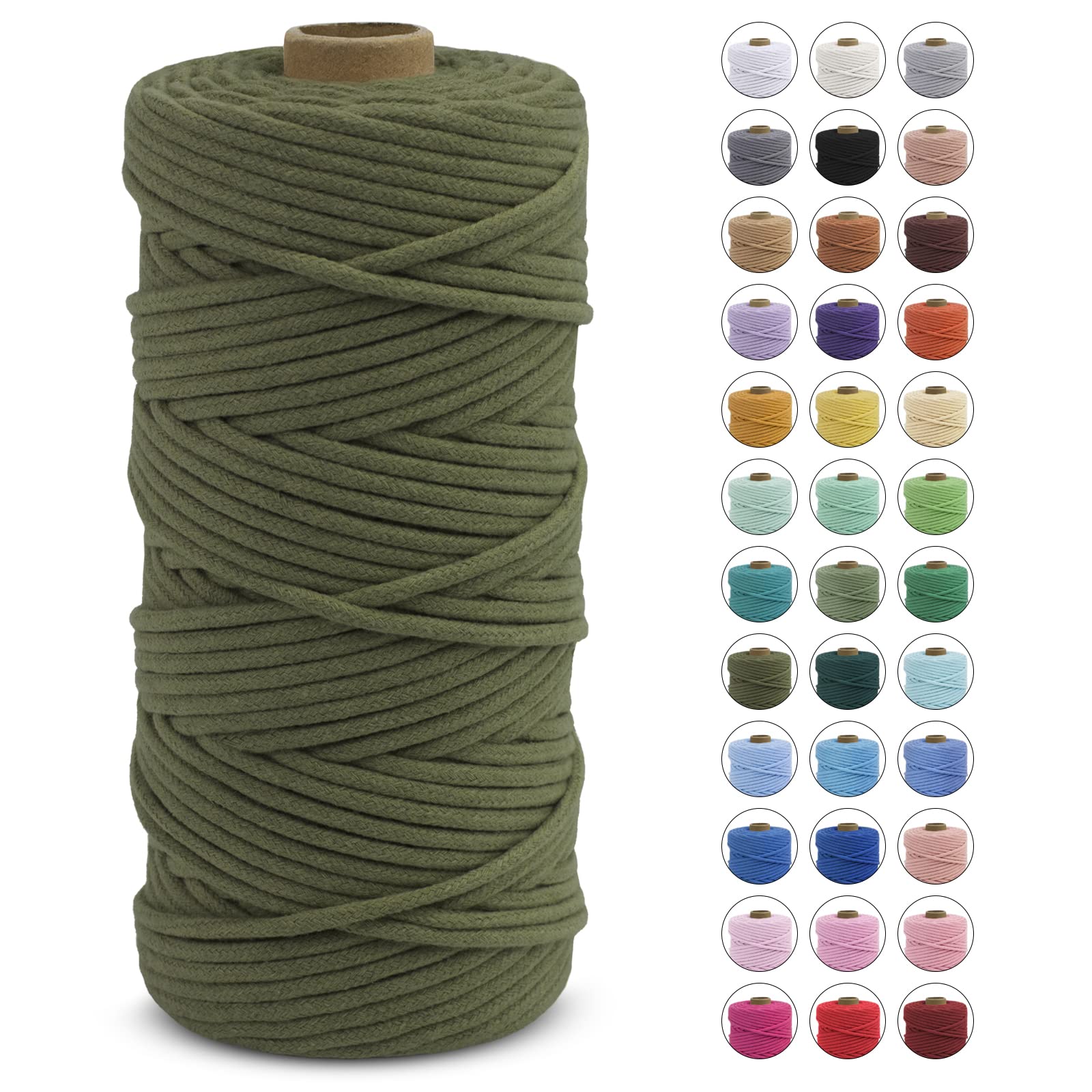 LEREATI Macrame Cord 3mm x 100m, Thick Macrame Rope Natural Cotton Cord Macrame Yarn, Craft Rope for Plant Hanger, Wall Hanging, DIY Crafts, Decorations (Army Green) — image 1